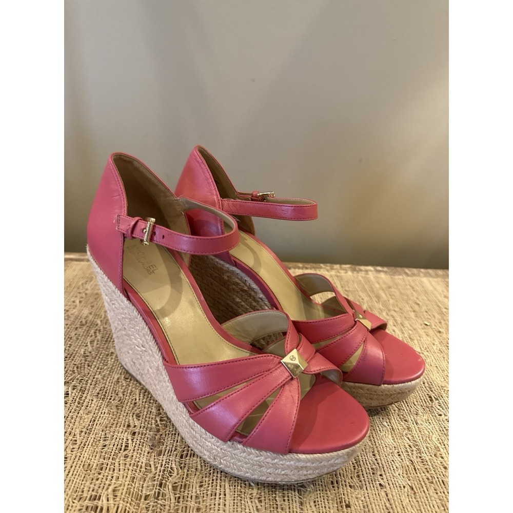 Michael Kors Heels Womens‎ 10M Flora Strappy Wedge Espadrille Coral Pink - Picture 6 of 13